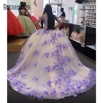 Fioletowy Bujne Sukienki Księżniczki 2022, Koronki, suknia z otwartymi ramionami, Ładne 16 Vestidos Sznurowane, 15 Anos