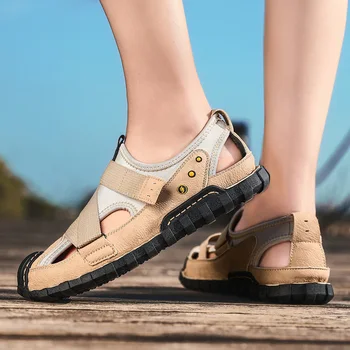 Letnie sandały i kapcie; Letnia buty; Męskie Sandały na Plaży Sandalia Masculina Couro; Gumowe Sandały -męskie Męskie Sandały 2019 w Rzymskim Stylu