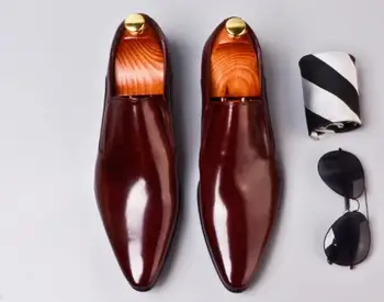 Modne męskie błyszczące modelowe buty bez zapięcia z ostrym czubkiem, оксфорды handmade dla mężczyzn, wieczorowe, buty ślubne falt, duże wymiary 45 46