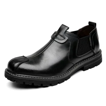 Męskie buty, Jesień Wygodne Modne buty bez sznurowania na solidnej podeszwie, męskie Skórzane buty w stylu retro 2021 roku, męskie Markowe markowe buty męskie