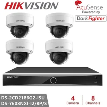 Zestawy kamer Hikvision DS-2CD2186G2-ISU 8MP 4K POE IR IP67 IK10 DarkFighter AcuSense Kopułkowa kamera cctv Wbudowany mikrofon